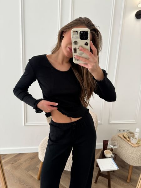 Штани з лонгслівом трикотажні чорного кольору XS/S cutieBlack03Sdeep фото