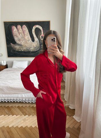 Шовкова піжама червоного кольору (штани + сорочка) XS/S cutieelimit84xs_s фото