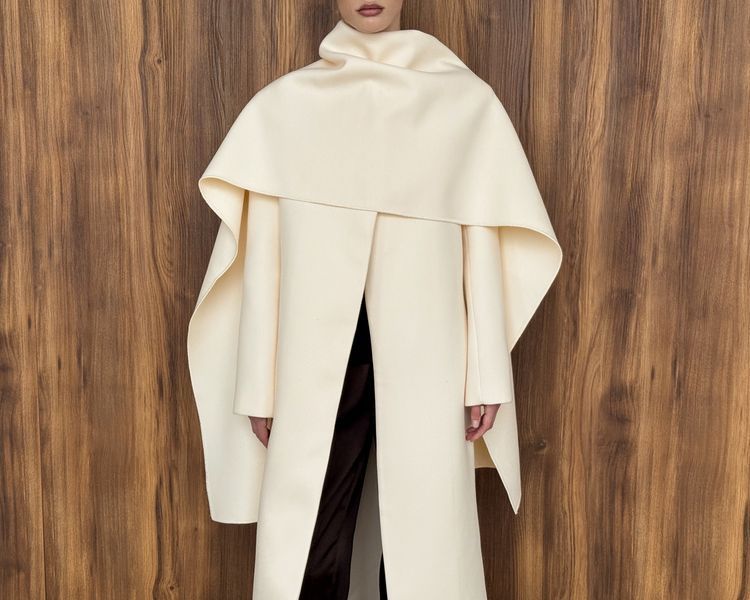 Довге пальто молочного кольору + шарф Fall Winter XS/S vocutiee002xss фото