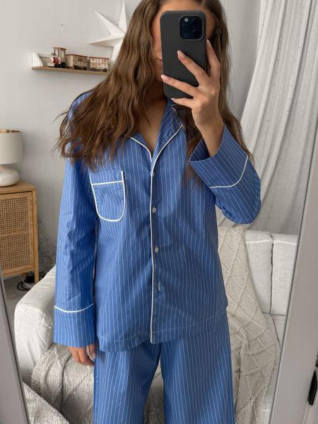 Блакитна піжама в полоску зі штанами (рубашка + штани) XS/S cutieelineblueS2 фото