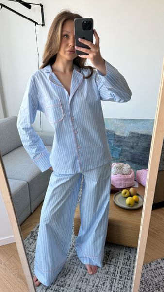 Блакитна піжама у смужку (штани + рубашка) S/M cutieeblue002s_m фото