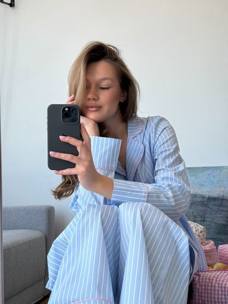Блакитна піжама у смужку (штани + рубашка) S/M cutieeblue002s_m фото