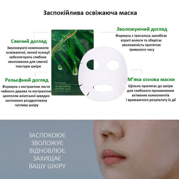 Набір заспокійливих масок з екстрактом чайного дерева Dr.Ceuracle Tea Tree Purifine Soothing Mask, 23мл * 10шт 8806133614471 фото
